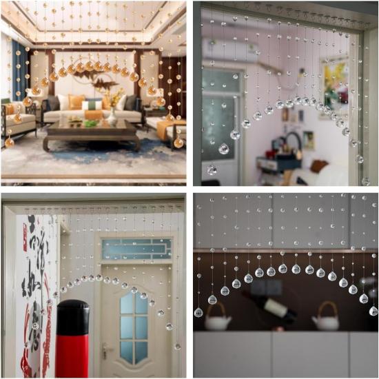 20 Strings Crystal Beaded Curtain, Arched Door String Curtain, Hanging Doorway Room Divider Suitable for Home, Coffee House, Bedroom, Restaurant.