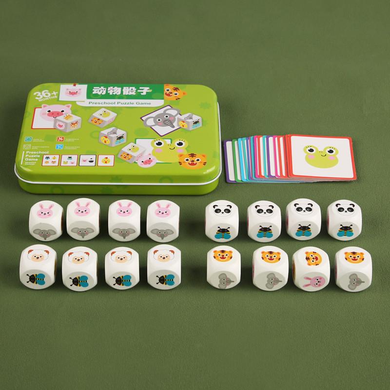 Wooden Animal Dice Card Pairing Toy For Kids Education Focus Training Board Game