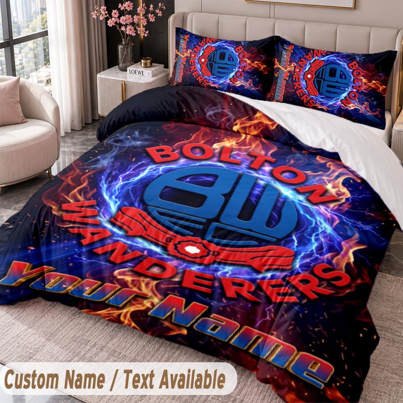 Bolton Wanderers FC Printed Bedding Set Custom Name Text 1 Duvet Cover 2 Pillowcases For Bedroom
