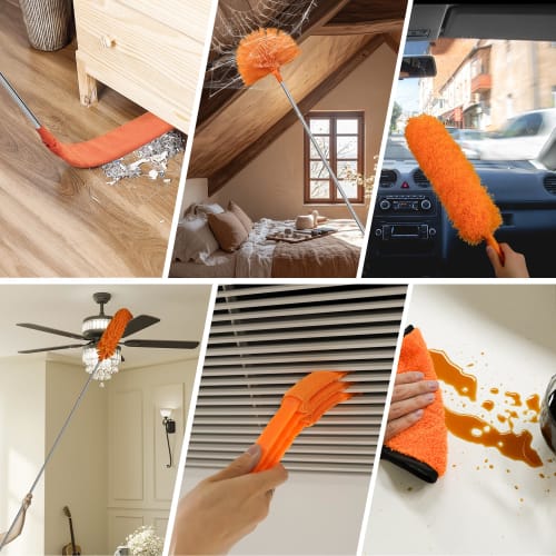 JEHONN Microfiber Duster/Handy Mop (11-Pack) with 254cm Extension Pole, Washable, Reusable, Bendable Duster for Cleaning Fans, High Ceilings, TVs, Bli