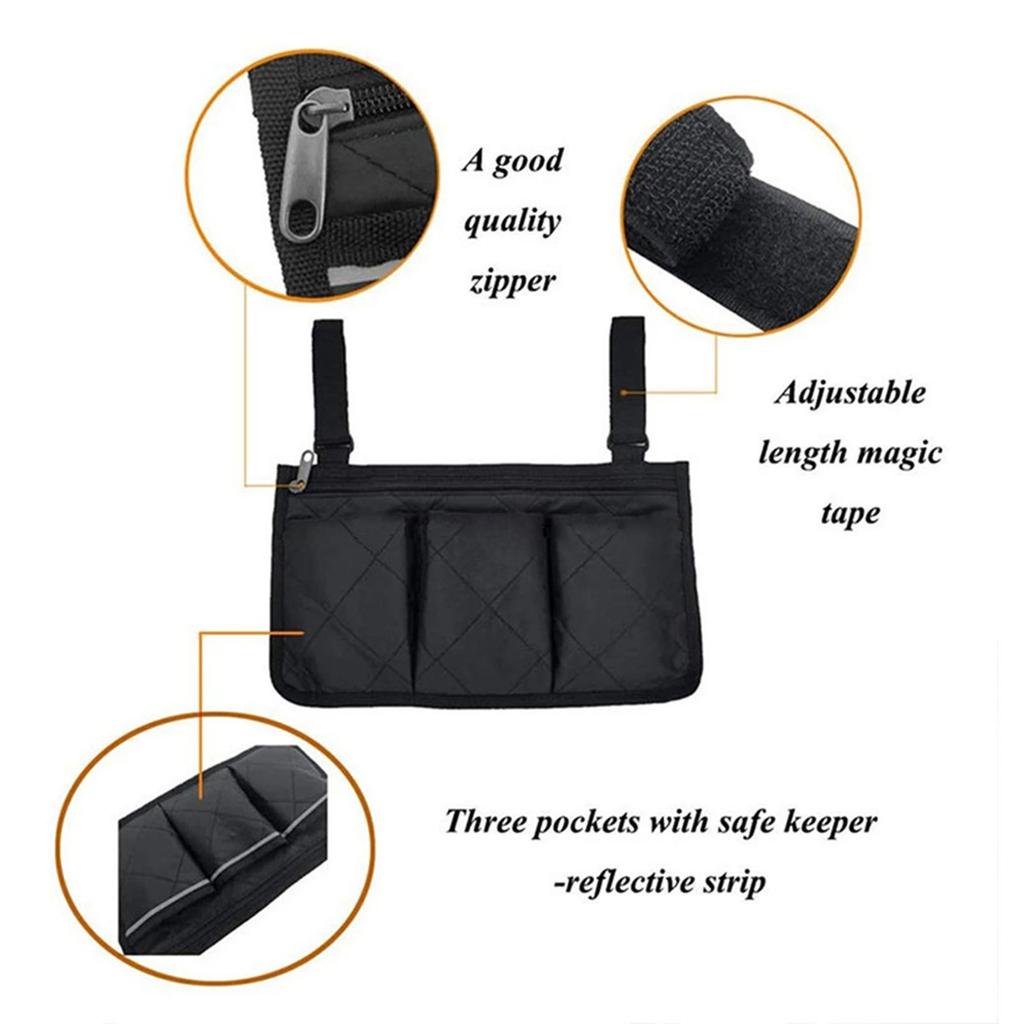 Wheelchair Side Bag Armrest Pouch Waterproof Polyester Storage Accessories for Walkers Rollators