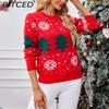 BITCED Christmas Red Sweater Autumn/Winter Women's Christmas Tree Jacquard Pullover Knit Sweater