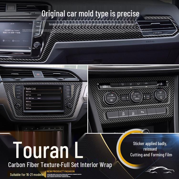 Carbon Fiber Gear Shift and Door Wrap Stickers for 2016-2021 VW Touran Interior.