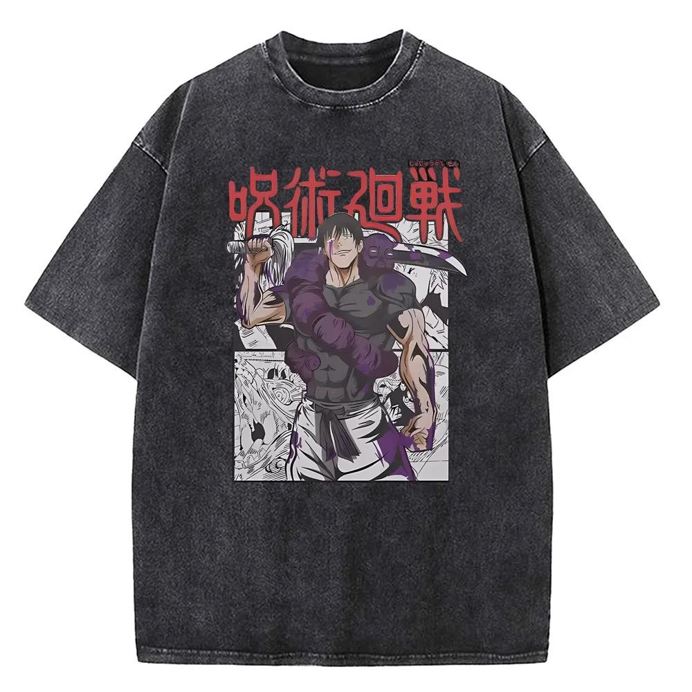Gojo Satoru Jujutsu Kaisen T-Shirt Herren Damen T-Shirt Vintage Gewaschene Baumwolle T-Shirt Kleidung Sommer Kurzarm T-Shirts Streetwear