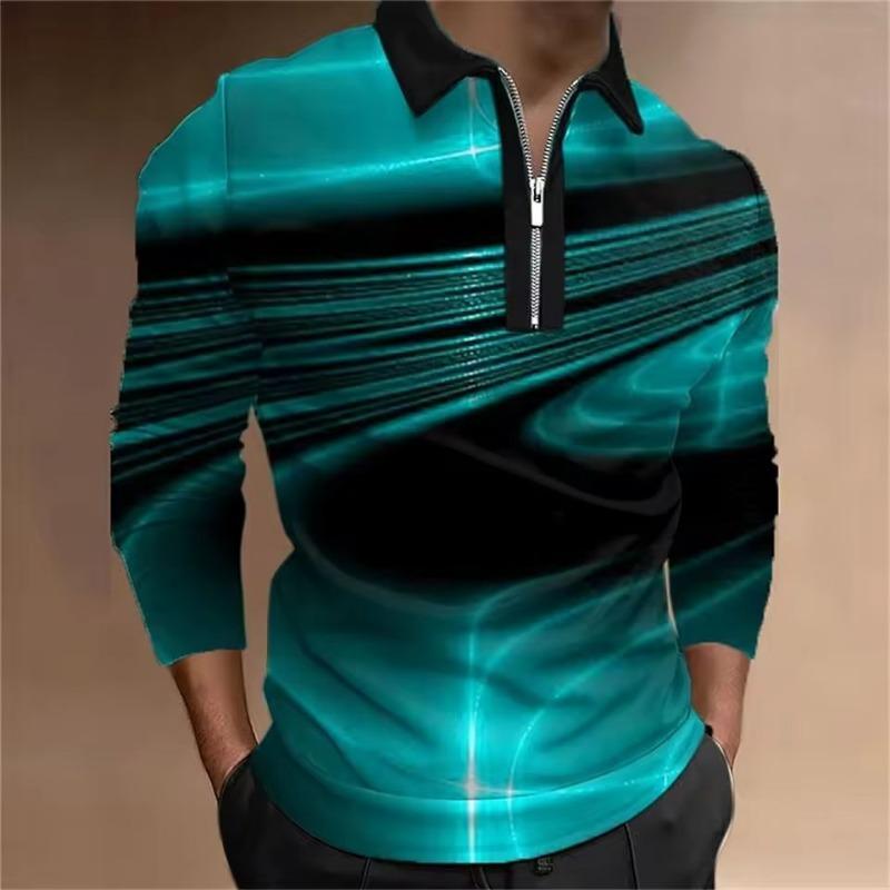 Striped Color Block Print Polo Shirts for Men Fashion Sport Lapel Golf T-Shirt Men Top Casual Commercial Long Sleeve T-Shirt Man