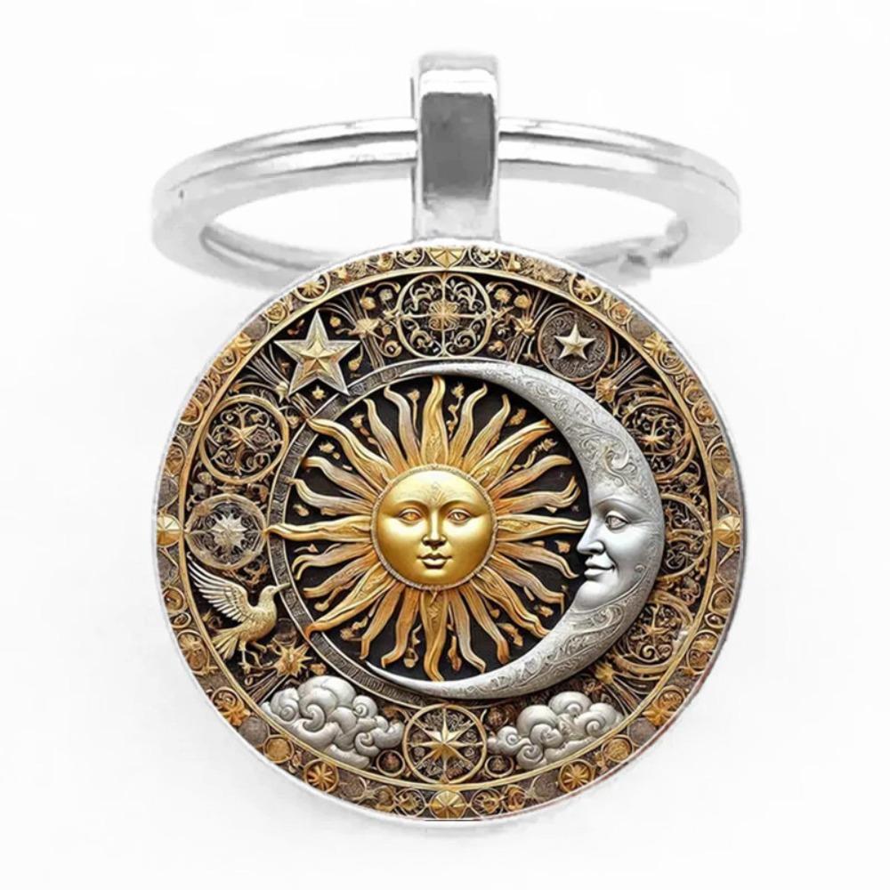 

Vintage Sun Moon Keychain Unique Car Key Ring Moon and Sun Pendant Anniversary Birthday Gift B