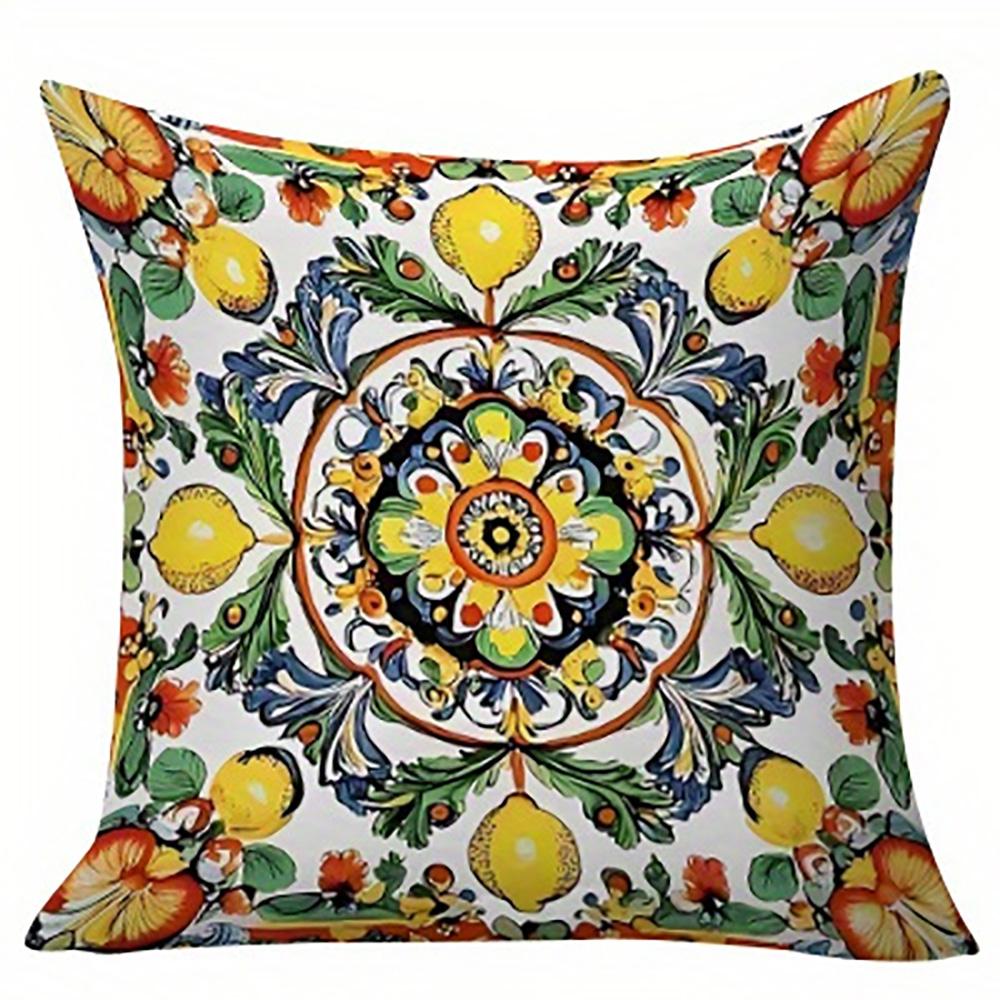 1/4pcs 2D Flat- Bohemian Sicilian Lemon Floral Throw Pillow Cover Home farmhouse outdoor decoration cushion cover