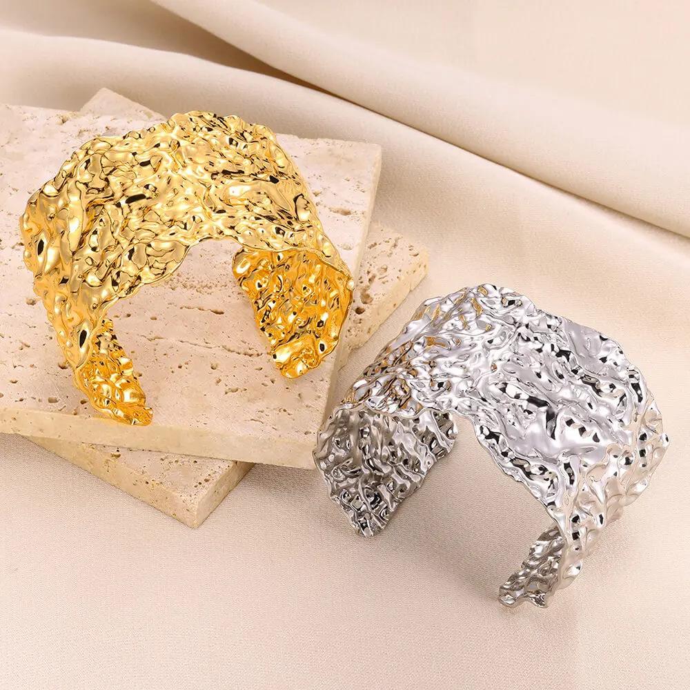 Classic Bump Pattern Openning Bangles For Women Stainless Steel Cuff Bracelet Gold Color  Hand Ornament Party Jewelry Gift