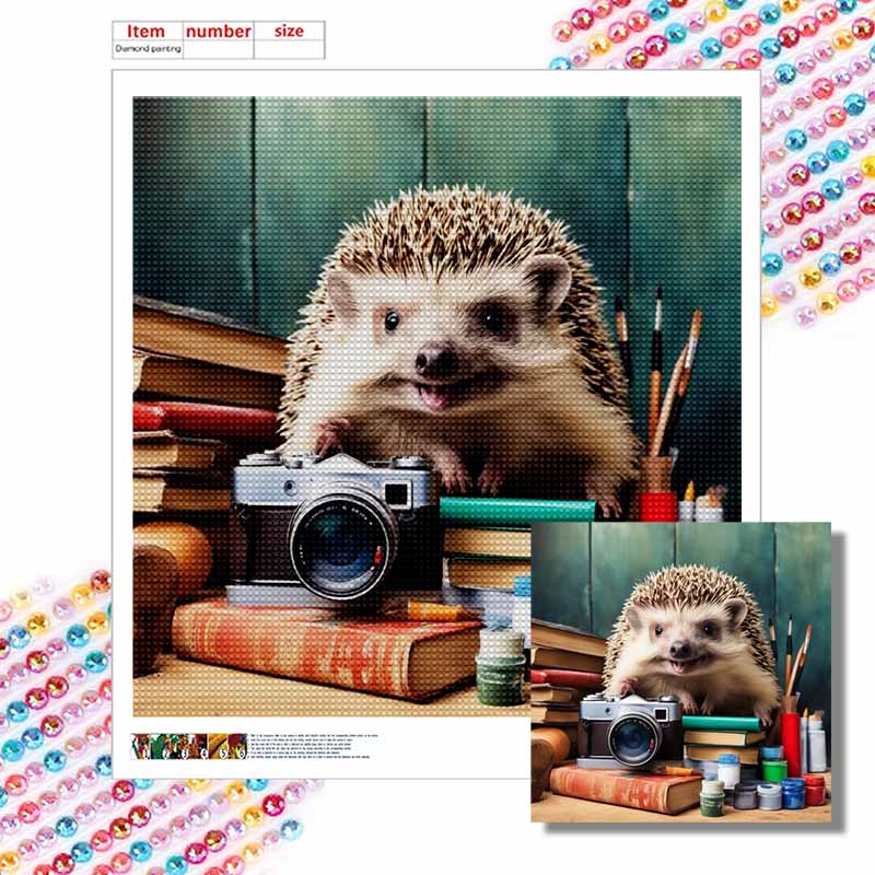 New Arrival 5D DIY Full Circle Diamond Painting "Hedgehog and Book" Embroidery Cross Stitch Home Decor Gift