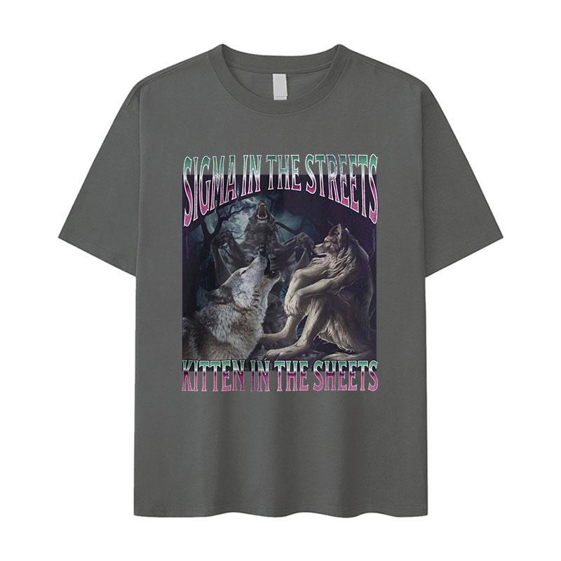 Sigma auf der Straße Kätzchen im Bett Lustiges Werwolf Meme T-Shirt Mann Cringe Werwolf Reißend Gothic Streetwear T-Shirt Männlich