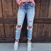 Women Color Hole Low Waist Jeans Flares Fashion Pants Trouser
