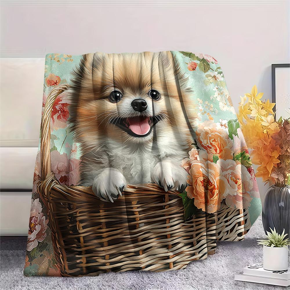 Pomeranian Print Flannel Blanket, High quality Comfortable for All Seasons, Home Decor, Warmth and Comfort, Perfect for Christmas Gifts