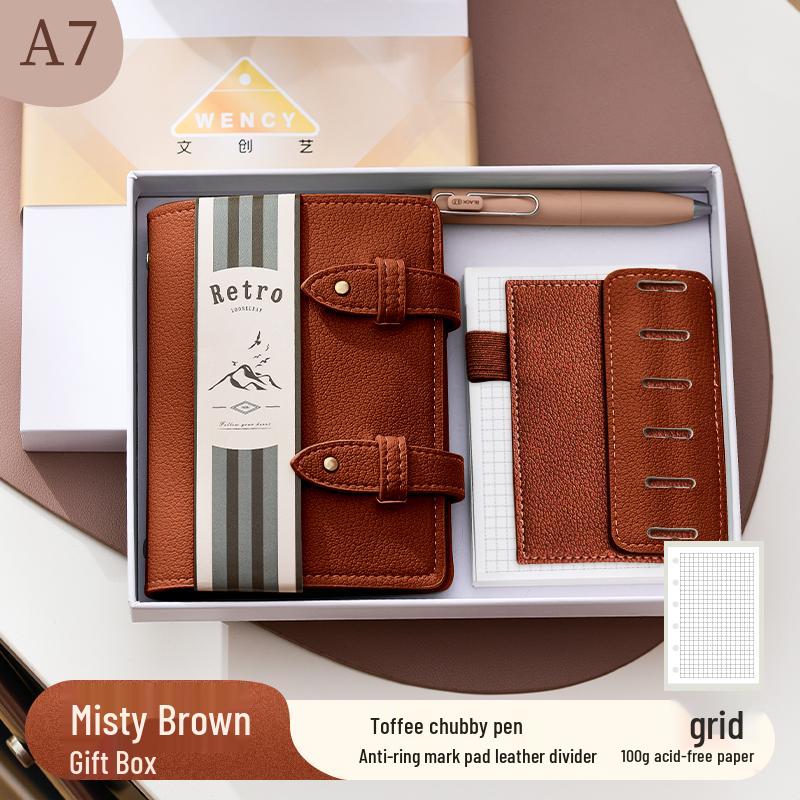 A7 Grain Leather Ring Binder Planner - Portable Pocket Journal with Blank Dot Grid Pages