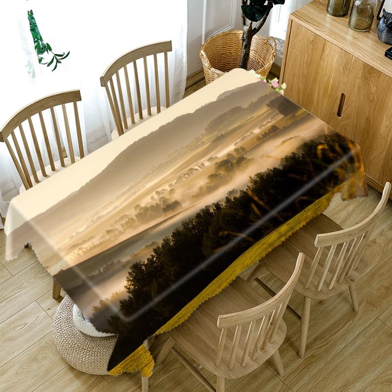 Thicken Cotton Tablecloth Misty Woods Landscape Pattern For Wedding Picnic Party Rectangular Round Table Cover