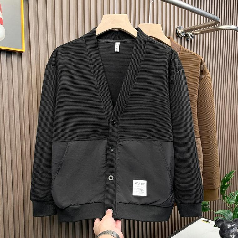 

Спокойный, высокого класса, темпераментный, ретро, темно-кофейный цвет, свитер с V-образным вырезом, кардиган, пальто, мужской, весенне-осенний, повседневный свитер для мужчин 3XL чёрный