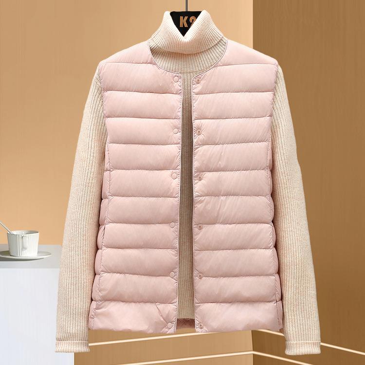 Autumn and Winter Thin Down Jacket for Women's Vest Season New Round Neck Inner Liner Horse Clip Vest White Duck Down Large Size Jacket