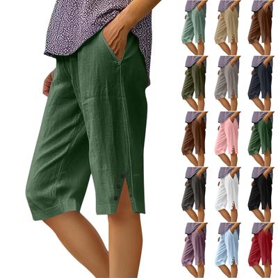 Damenmode Einfarbig Locker Tasche Elastischer Bund Baumwolle Leinen Lässig Fünf Hosen
