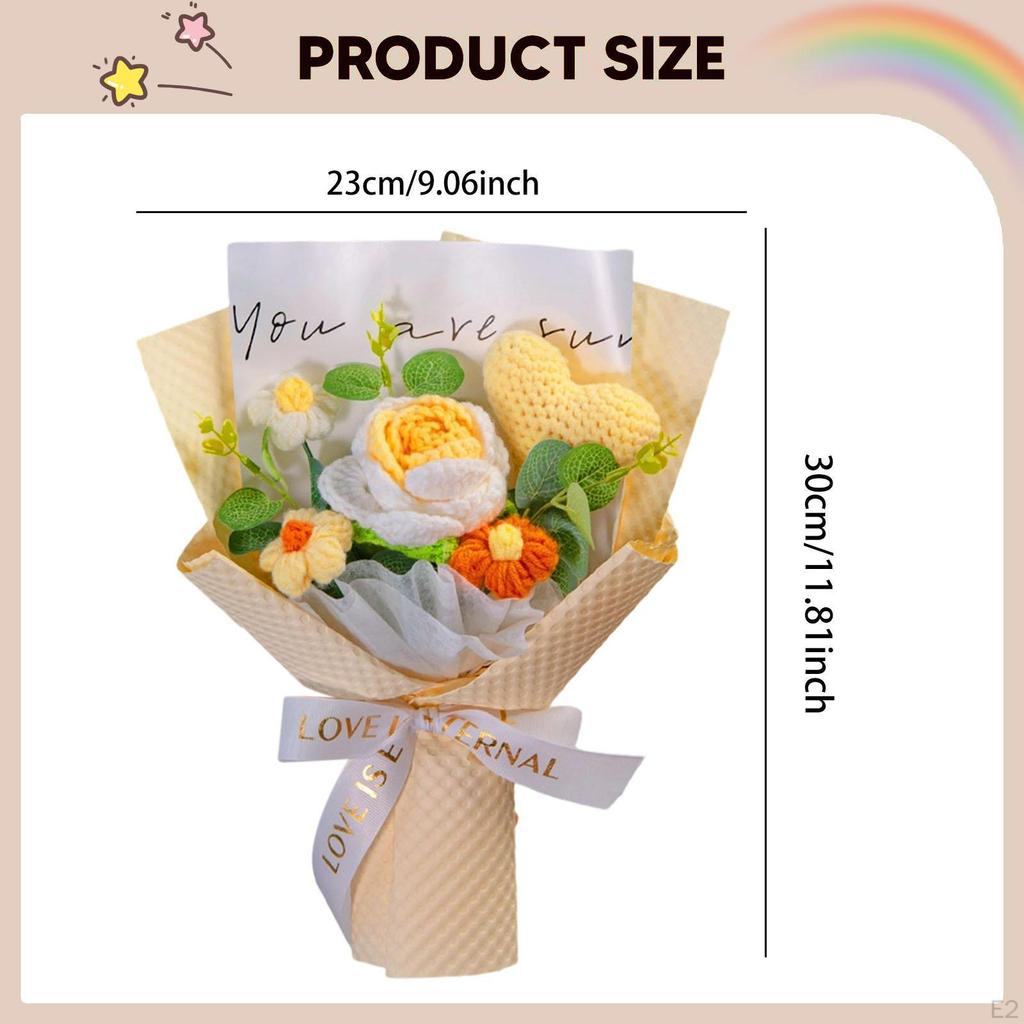 Completed Crochet Flower Bouquet Artificial Flowers Rose for Party Women's Day