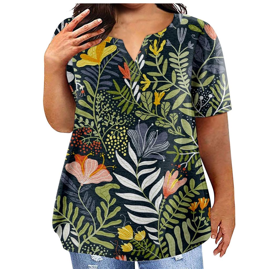 Fashion Plus Size Women's Casual Short Sleeve Round Neck Printed T-shirt With Pockets