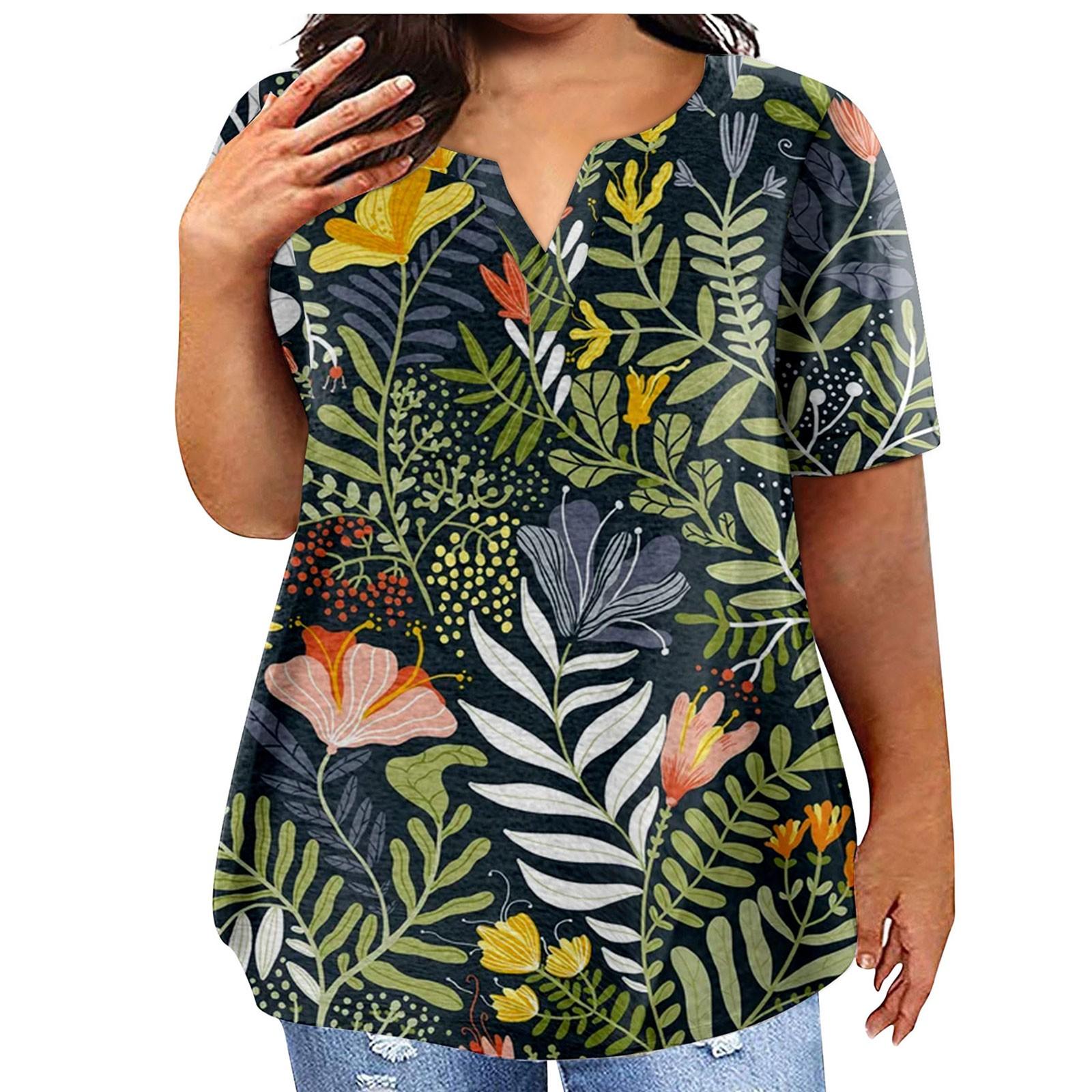 

Fashion Plus Size Women s Casual Short Sleeve Round Neck Printed T-shirt With Pockets XXXL