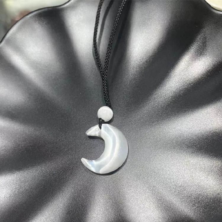 Lace Up Rope Necklace Cat Eye Moon Pendant Necklace Chinese Style Jewelry Gift