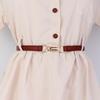Women's Leather Decorative Buckle Pull-Through Waistband Belt for Skirts and Suits - Punch-Free Design.