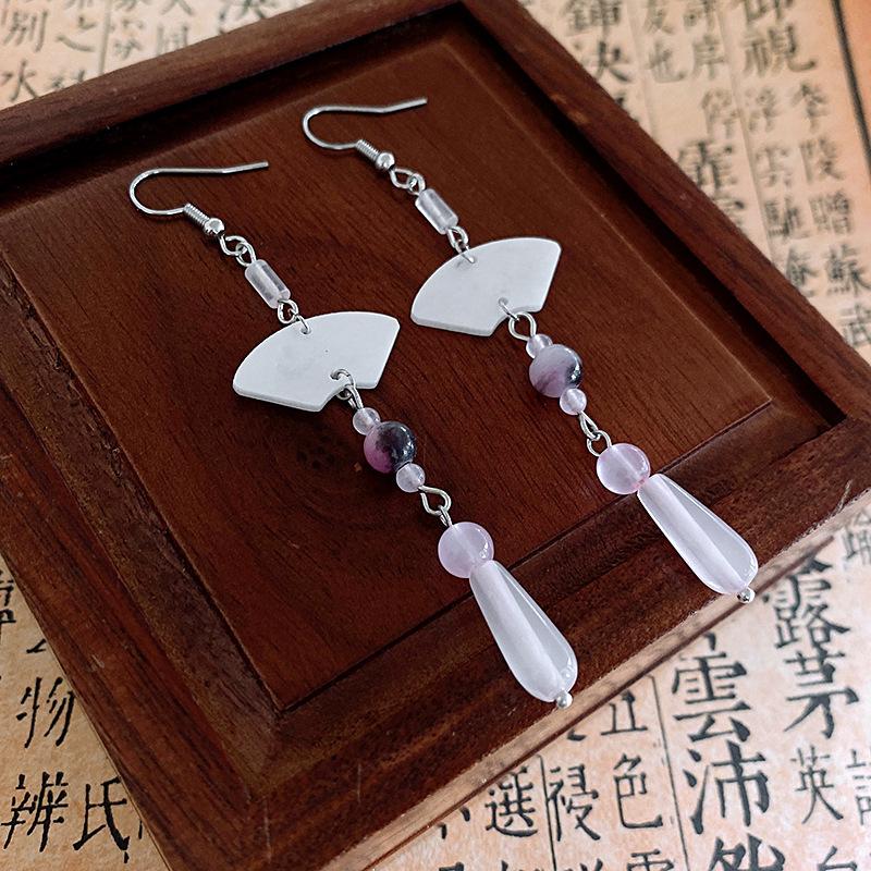 Ice quenched blue flower artificial crystal fringed earrings Cool wind temperament stud earrings Internet celebrity earrings