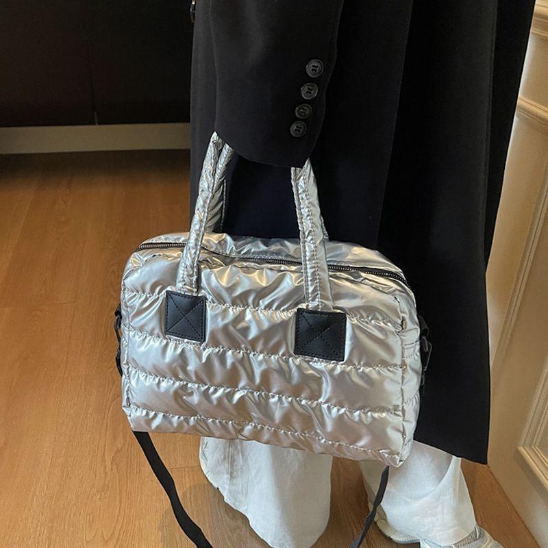 Yogodlns Leisure Zipper Shoulder Bag Women's Retro Sewing Thread Large Capacity Soft Versatile Commute Shopper Tote Casual Handbags