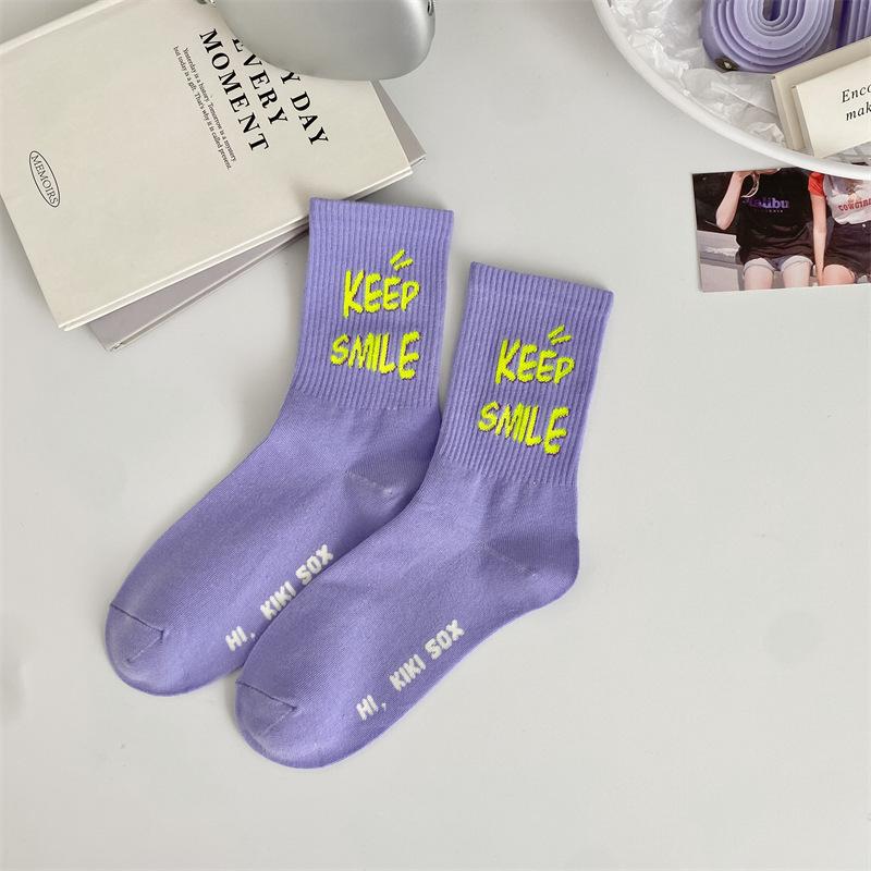 Female Spring and Autumn Personality Fluorescent Green Letter Sports Tube Socks