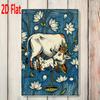 D Flat Pc Cow Calf with Lotus Pattern Metal Wall Sign Cm Decor Plaque for Study Dining Hindu Festival Gift