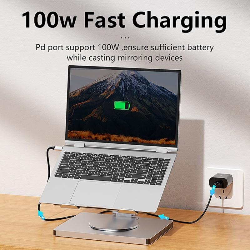 10 Port Laptop Dock Holder with 4K60hz Output USB3.0x3 Support and PD100W Charging 360 Degree Rotation Holder