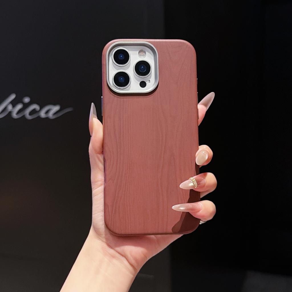 Simple Magnetic Wood Grain PC Phone Case for iPhone 17 Pro Max 16 Pro 15 Comfortable Grip Shockproof For Magsafe Durable Cover
