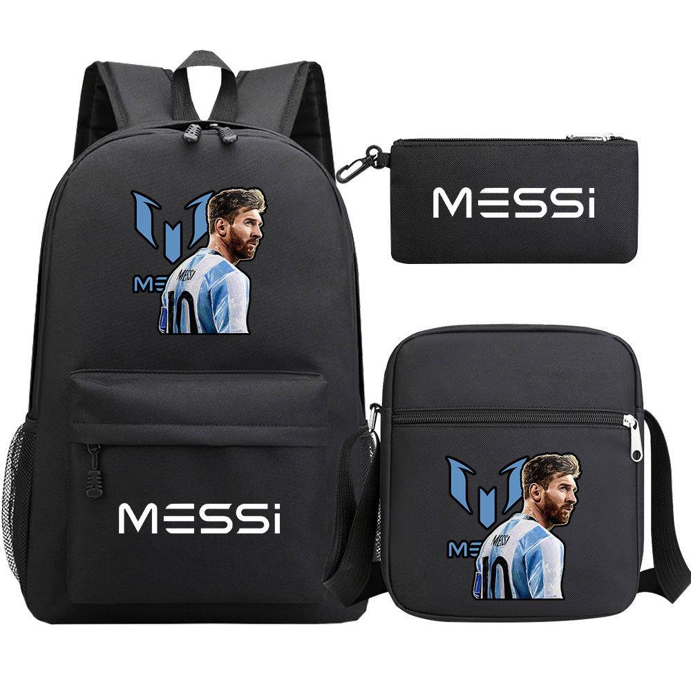 Football Star Print Youth Primary And Secondary School Students Schoolbag Three-Piece Set Men'S And Women'S Backpack