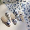 Blue White Porcelain Chinese Style 3D Self Adhesive Nail Art Stickers Flower Silverback Manicure Decals for DIY Salon