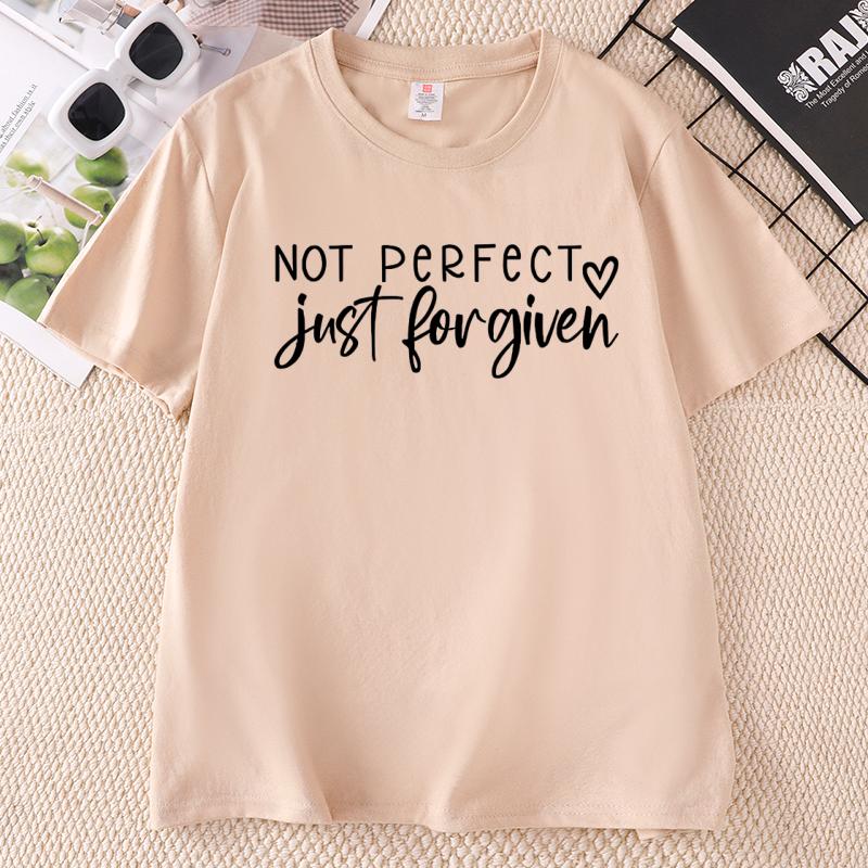 Not Perfect Just Forgiven Christian TShirt Faith Graphic Tee with Heart Print for Unisex Casual Cotton Short Sleeve Printed