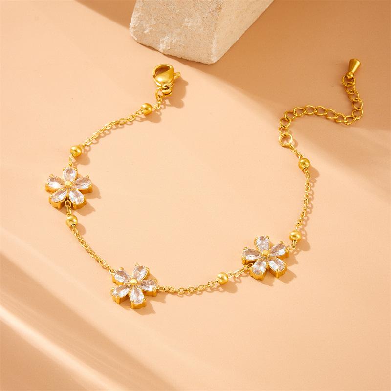 Crystal Daisy Flower Jewelry Clear Necklace Earrings Bracelet Women Stainless Steel Chain Choker Gifts