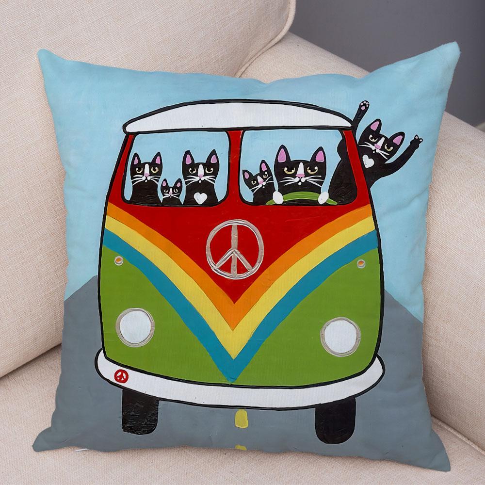Bedroom Living Room Decorative Pillowcase Cushion Cover Pet Animal Cute Funny Cartoon Driving Cat Pillowcase
