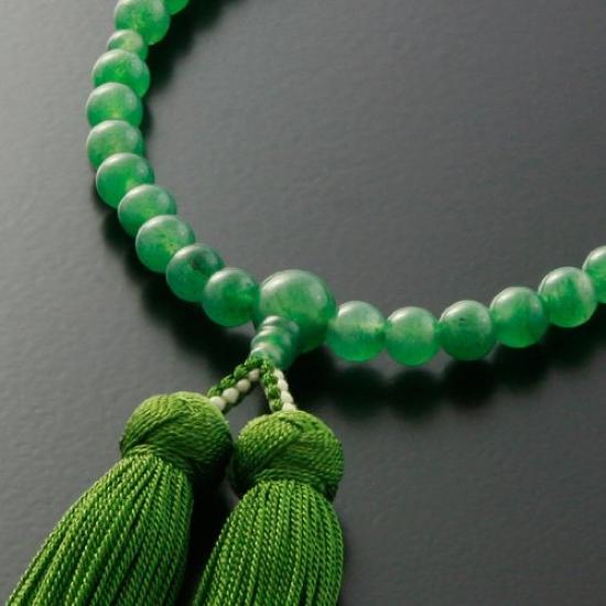 Kyoto Butsudan Hayashi Prayer Beads for Women, Pure Silk, Miyako Tassel, Indian Jade (Jadeite) [Prayer Beads Bag Set] W-027, Kyoto, Suitable for All