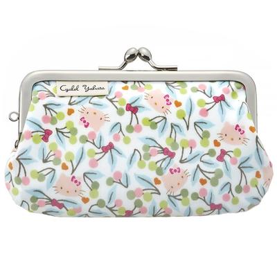 Mini Pouch with Clasp Closure Featuring Hello Kitty and Sanrio Liberty Print Floral Small Makeup Cute and Made In Cherries and Blue Characters,