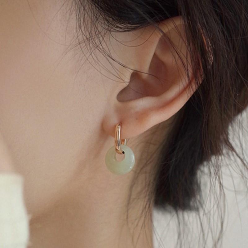 Elegant Imitation Hotan Jade Hoop Earrings for Women Temperament Party Earring Jewelry Gifts