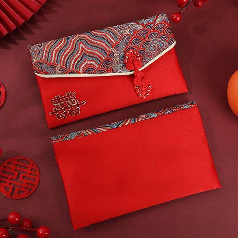 New Year Blessing Words Brocade Red Envelope Brocade Cloth Tassel New Year Money Bag  Party Gifts