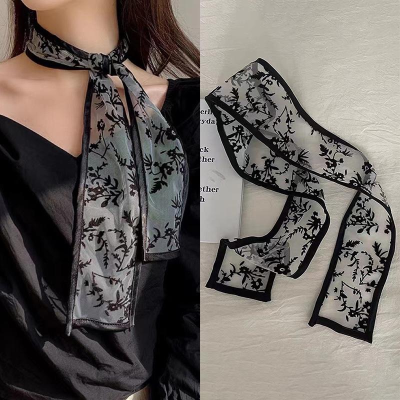 Sweet Flower Lace Neck Strap Dressing Decoration Korean Style Hair Band Neckerchief Transparent Long Ribbon Head Scarf