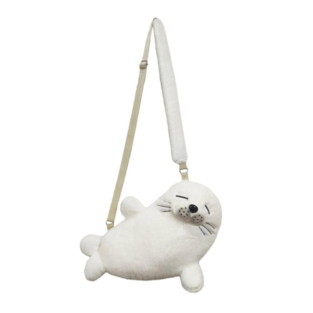 Soft Fluffy Cute Seal Shoulder Bag Lightweight Cartoon Phone Bag Adjustable Straps Fabric Crossbody Bag Women's Accessories