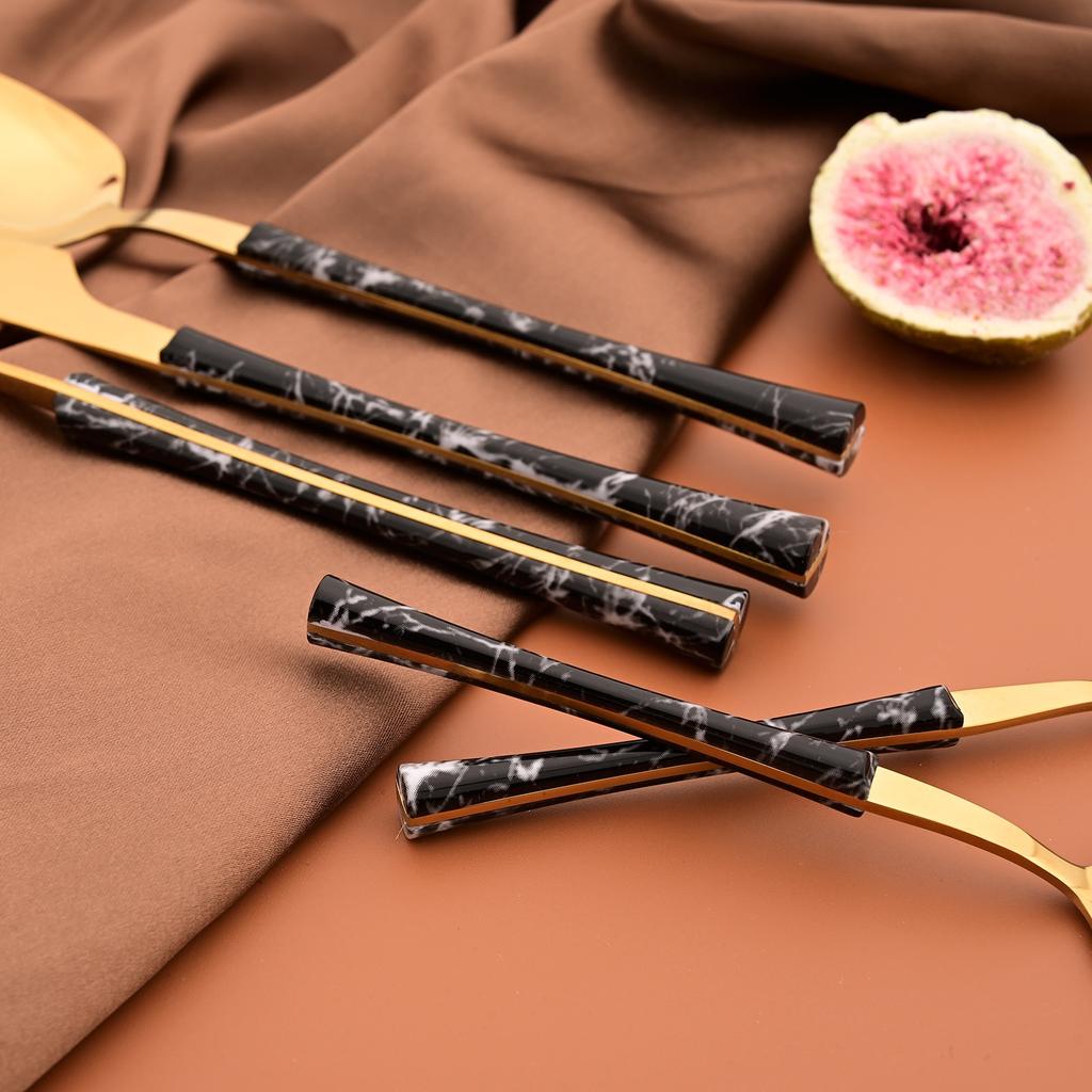 Jankng 20Pcs Imitation Wood Handle Cutlery Set Knife Fork Spoon Dinnerware Set Western Kitchen Stainless Steel Tableware Set