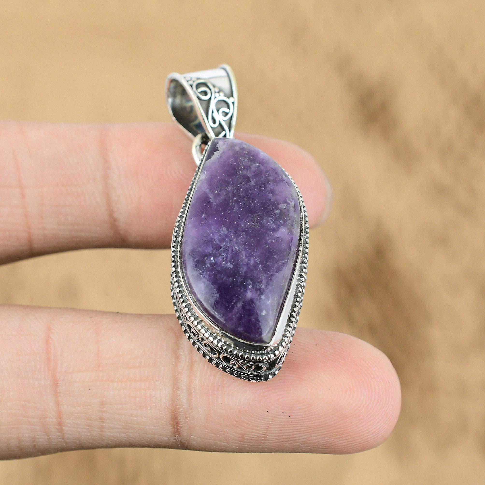 

Wedding Gift For Her 925 Silver Natural Lepidolite Gemstone Pendant Vintage