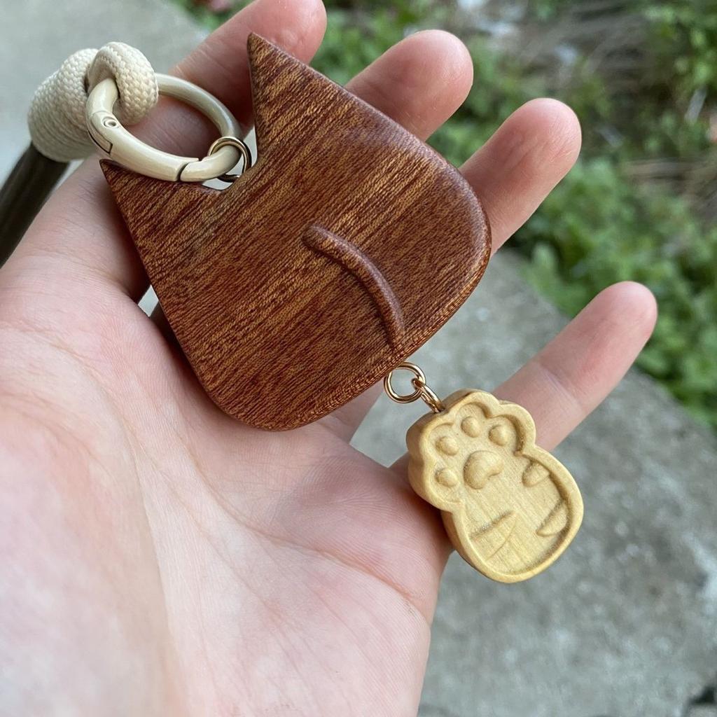 Wooden Cartoon Cat Wealth Car Pendant, Cute Entry Key Chain, Bag Hanging Gift, Ebony Good Luck Pendant