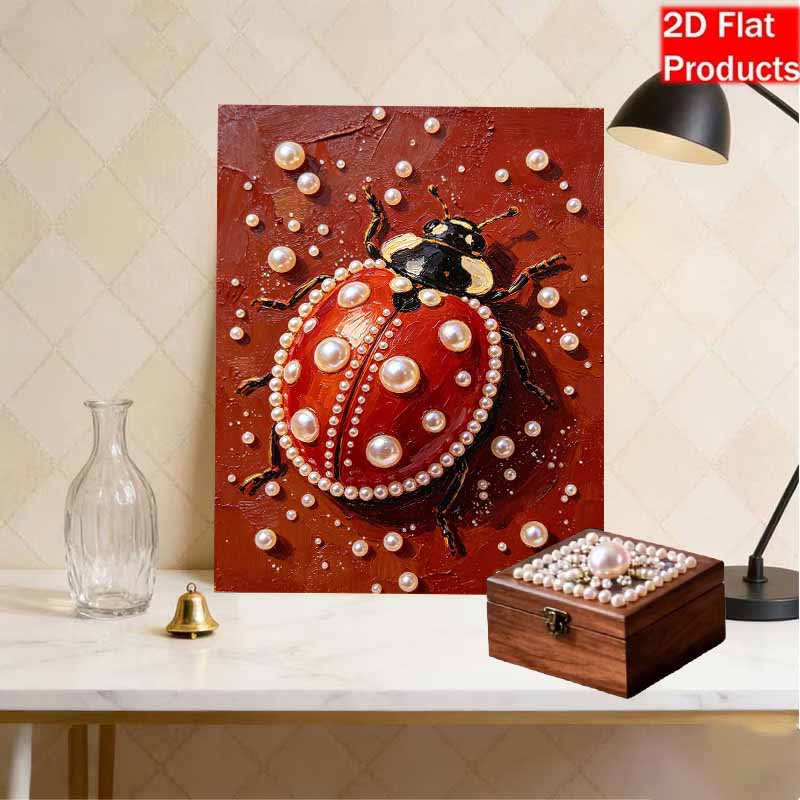 Handmade Framed Pearl Bead Painting Kit Ladybug Insect Pattern 3D Shiny Canvas Art Ready to Display Home Decor Exquisite Gift Idea