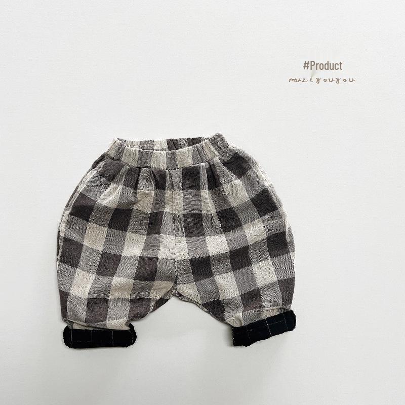Japanese & Korean Plaid Pants: 2025 Spring/Summer Loose Harem Style for Boys & Girls - Trendy Retro Kids' Casual Wear