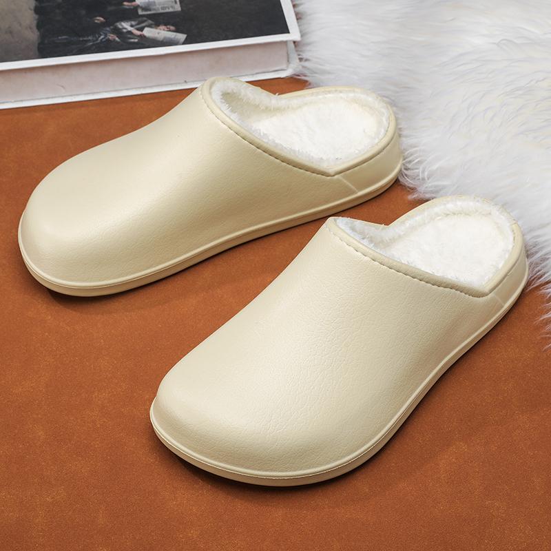 Zimowe Męskie Bawełniane Buty Antypoślizgowe Miękka Podeszwa Skórzana Powierzchnia Para Wodoodporne Wewnętrzne Ciepłe Polarowe Wygodne Bawełniane Kapcie