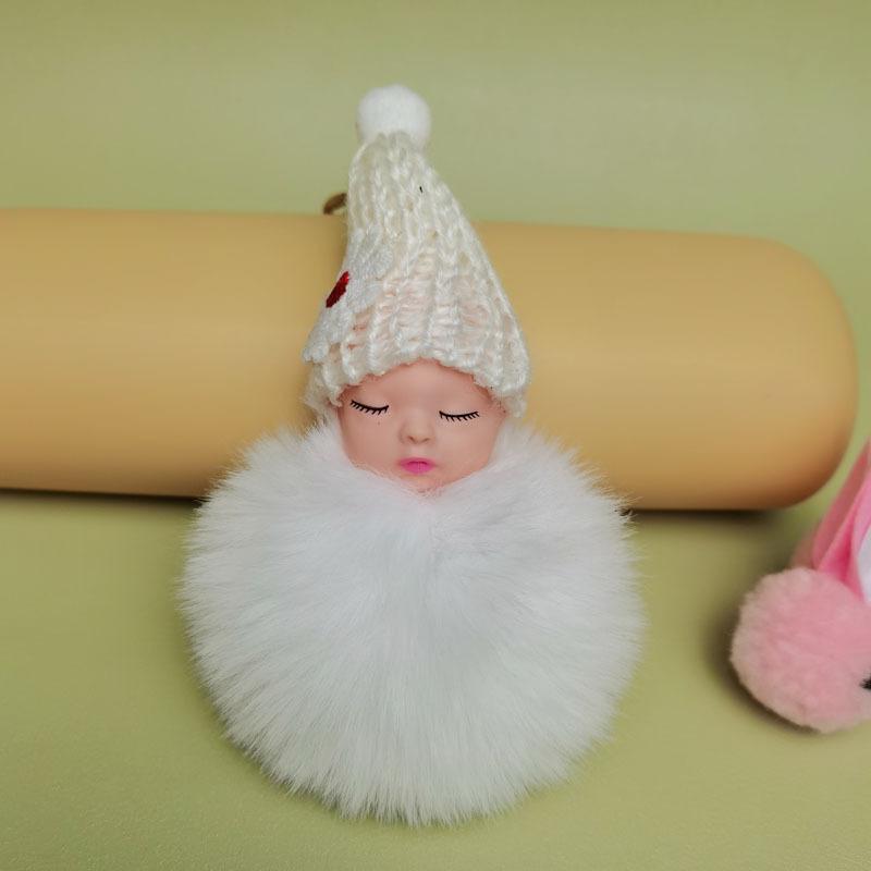 

1pc Fluffy Baby Plush Hanging Ornament & Keychain, Sleeping Doll Design for Home Decor, Bag Charm, Cute Gift Idea белый